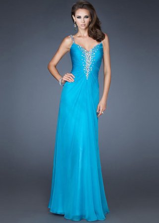 Chiffon Turquoise Sweetheart Glitter Open Back Long Prom Gown